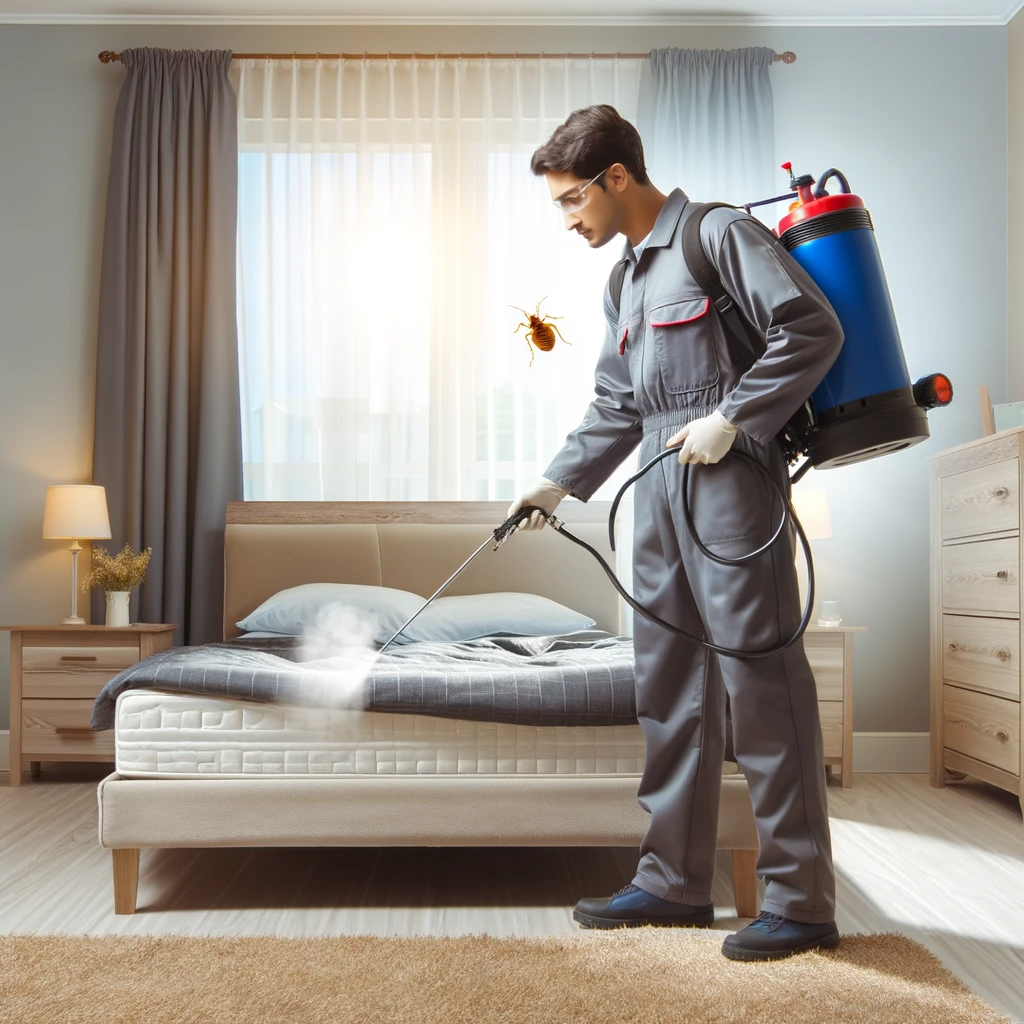 a person performing a bed bug control job